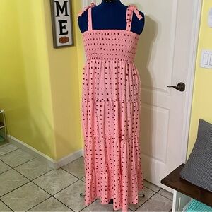 Pink Tiered Maxi Sundress with Red Squares